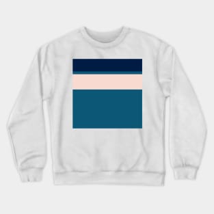 A mild patchwork of Oxford Blue, Blue Sapphire, Sea, Pale Cyan and Pale Pink stripes. Crewneck Sweatshirt